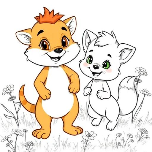 Sample Kertoons coloring page - line art of two cartoon animal friends